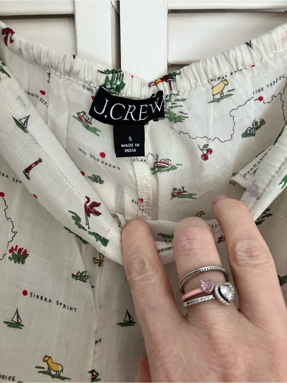 NWT J Crew Ivory Cotton Voile Beach Pants with Red Floral Side Trim - Picture 7 of 7